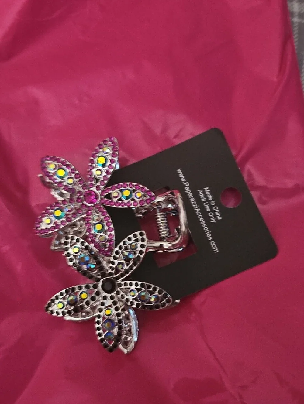 paparazzi Pink and Silver Floral Rhinestone Hair Claw Set